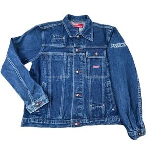 Vintage Paco Denim Jacket Boys Large Blue Jean Spell Out Motorcycle 90s Hip Hop